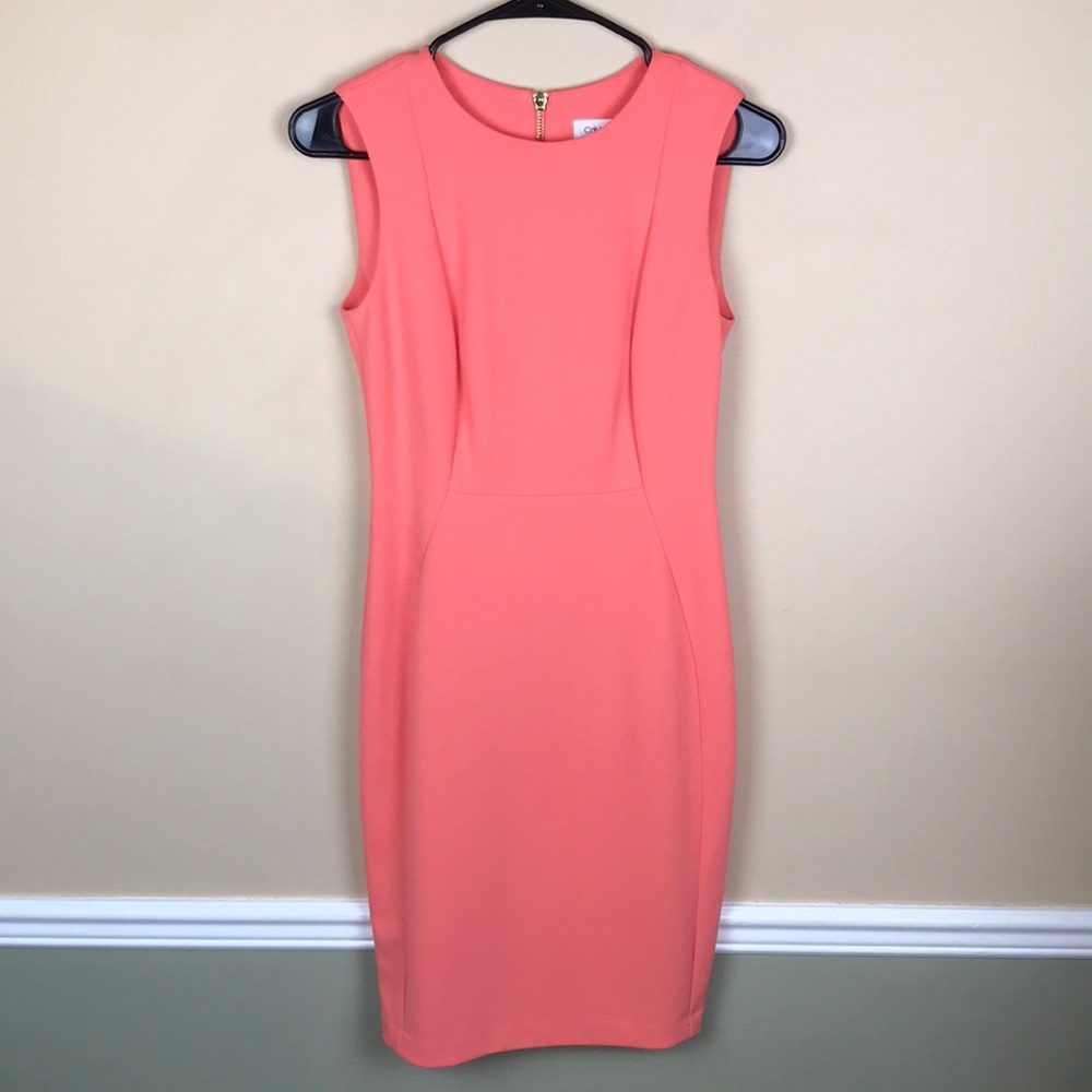 Calvin Klein Women’s Career Office Party Peach Pink Sleeveless Sheath Dress